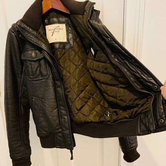 VINTAGE ABERCROMBIE & FITCH SLANT ROCK VEGAN LEATHER JACKET - Picture 9 of 13